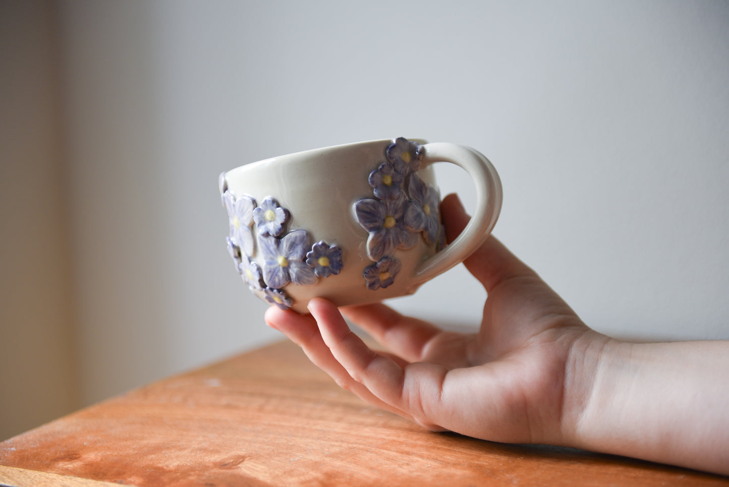 Purple flower latte mug