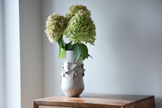 White Butterflies Vase