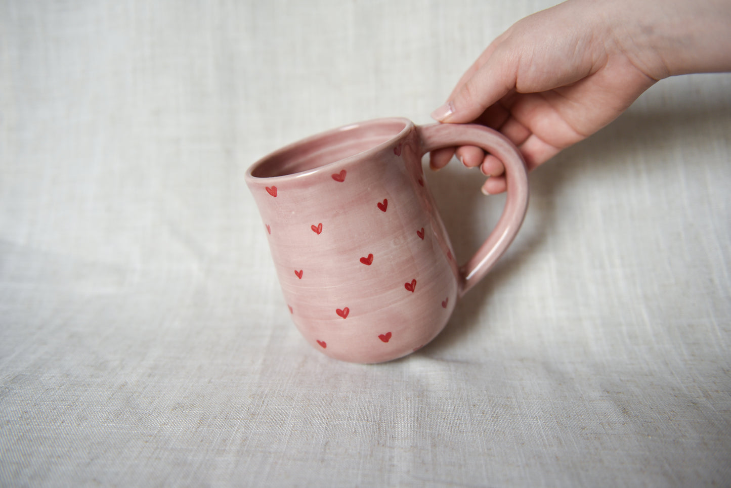 Pink Mug with Red Hearts